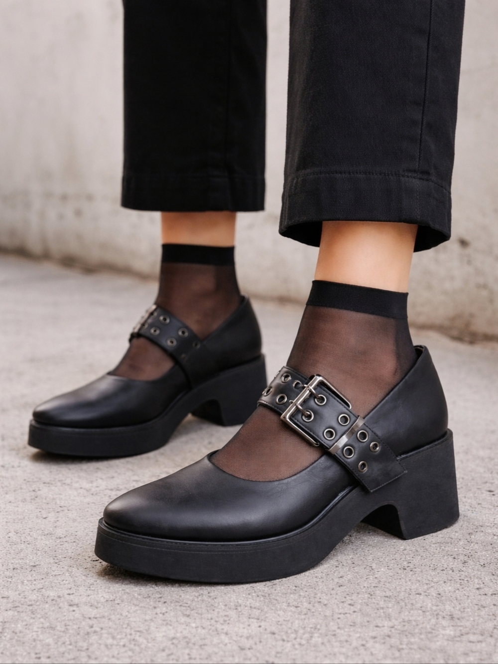 Chunky All Black Mary Janes Grunge Altternative Platform Vibes Block Heels